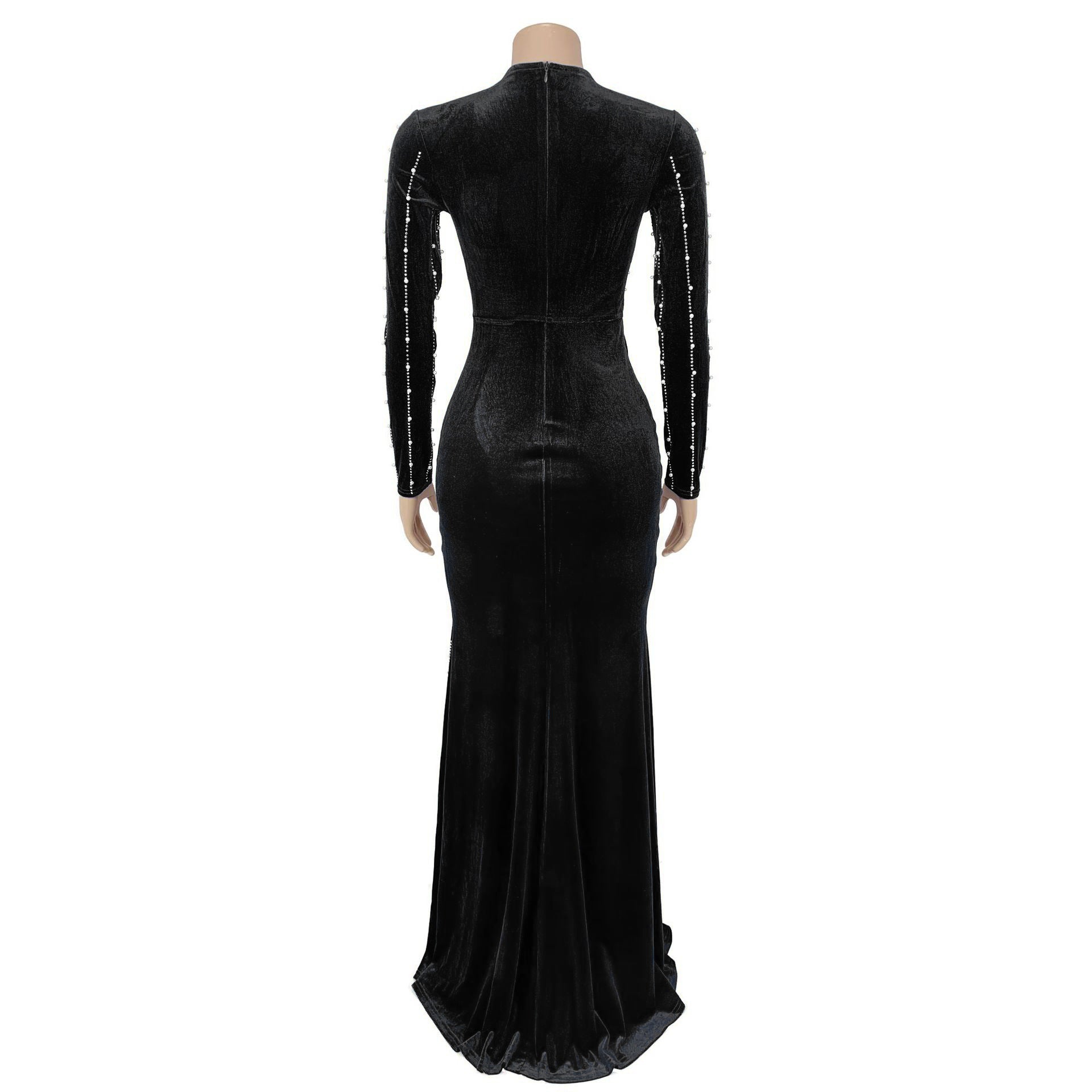 Women Sexy V Neck Beaded Slit Dress 5
