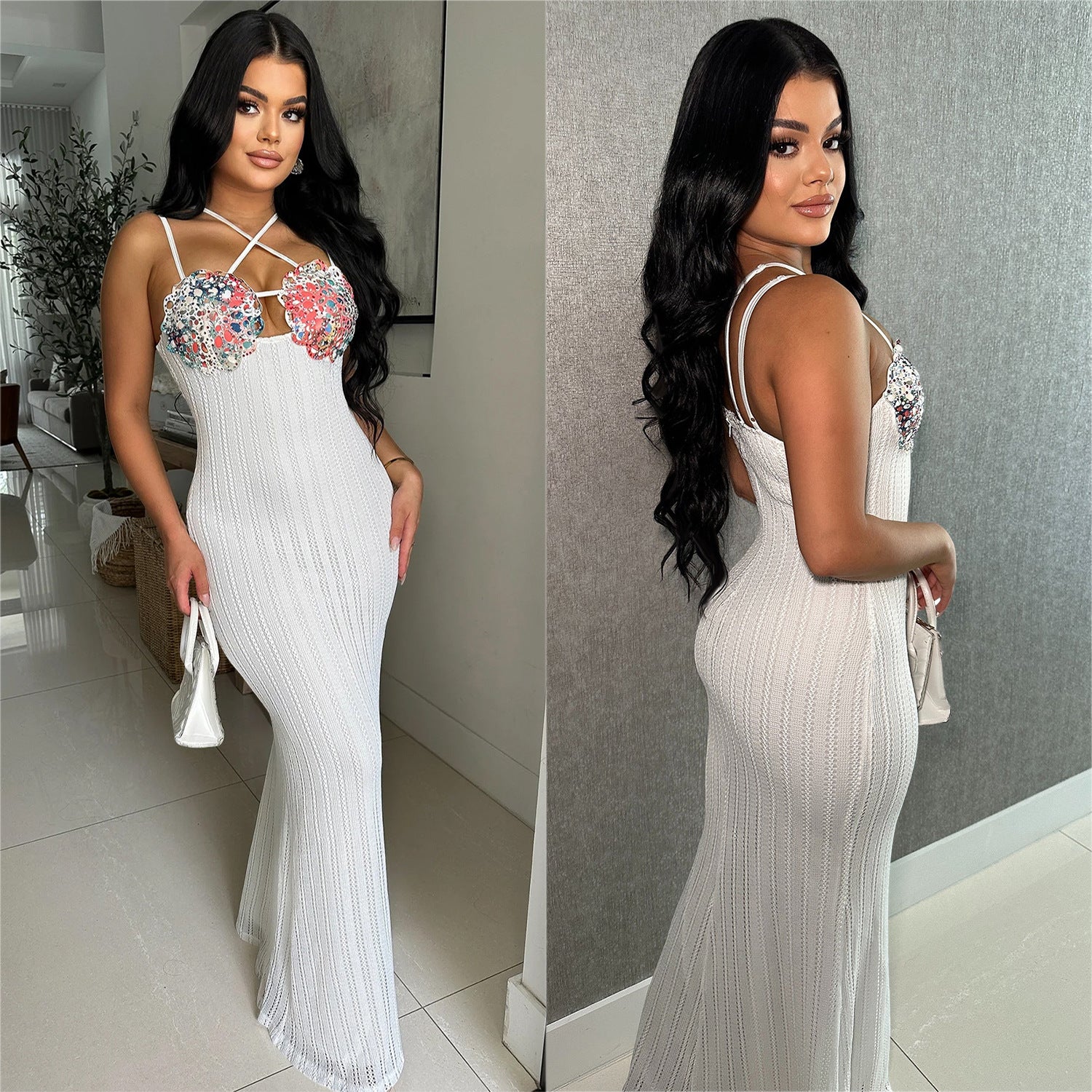 Fashion Women's Sexy Strap Slim Long Dress（customized,MOQ 6pcs/size/color,process time 7-10 days） 6