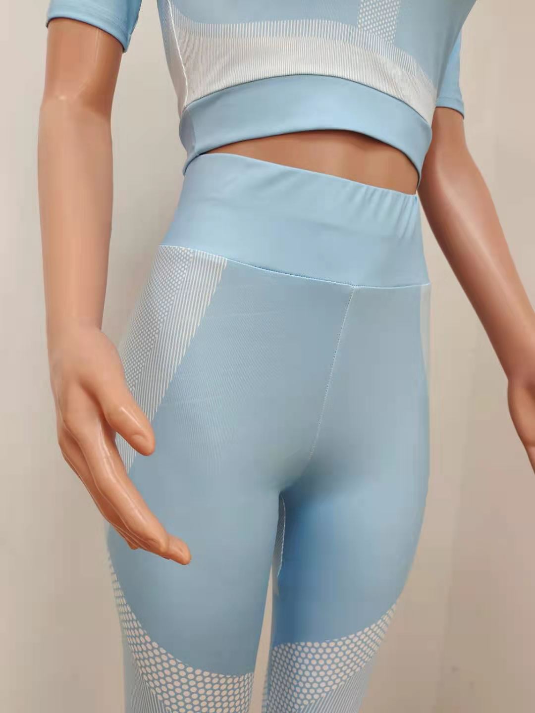 Women Summer Printed Short Sleeve Yoga Two-piece Set 9