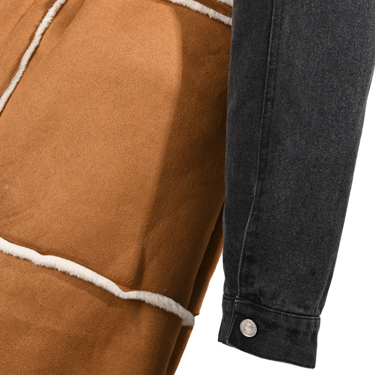 Winter Black Denim Patch Fleece Full Sleeves Thick Long Coat 7