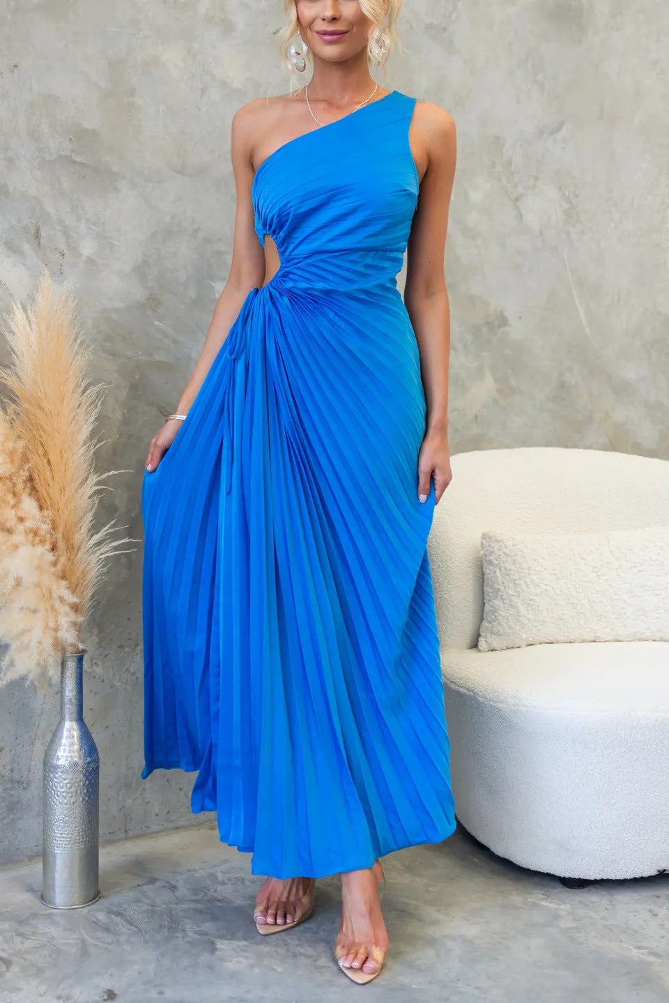Women Elegant Hollow One Shoulder Dress 14