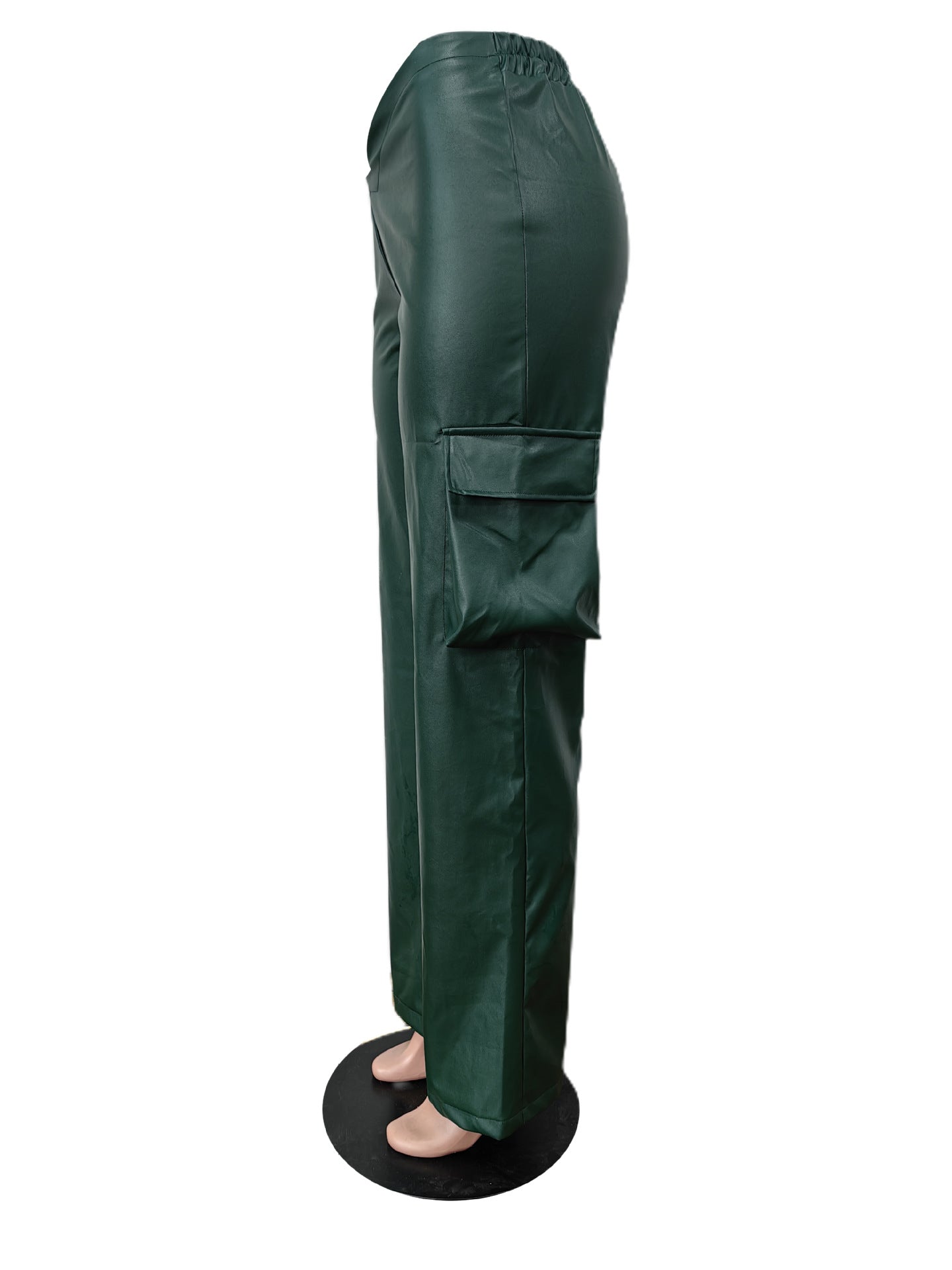 Women Casuald Pocket Stretch PU-Leather Pants 12