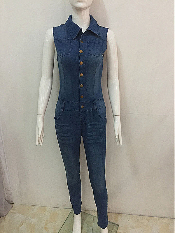 Slim Fit Jumpsuit Denim Pants 10
