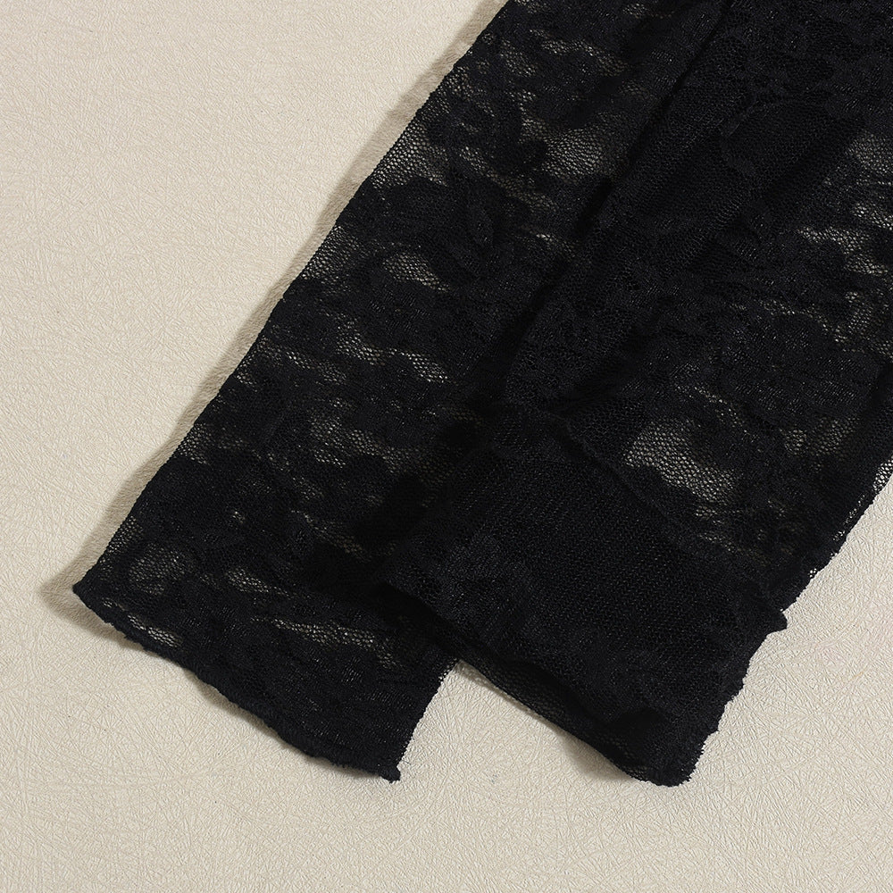 Women Spring and Summer Lace Sexy Hollow One-shoulder Irregular Top and Skirt Two-piece Set 12