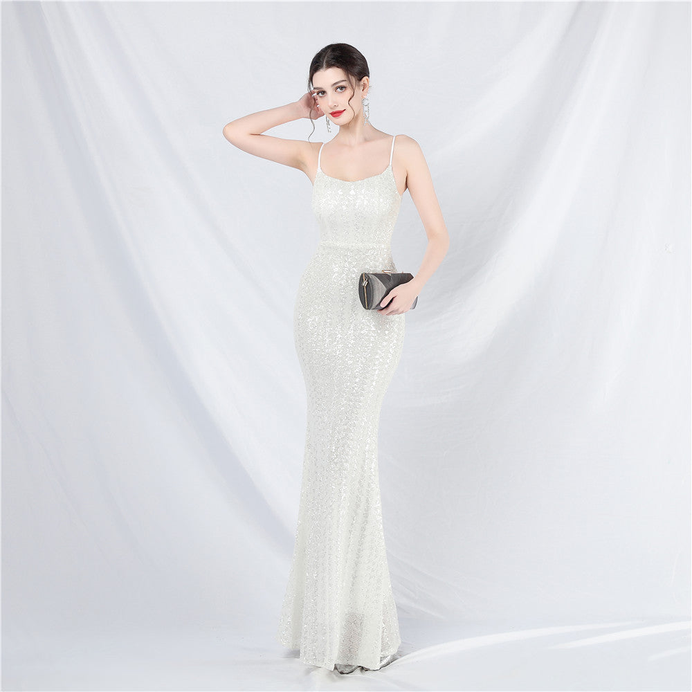 Women sequin suspender evening dress