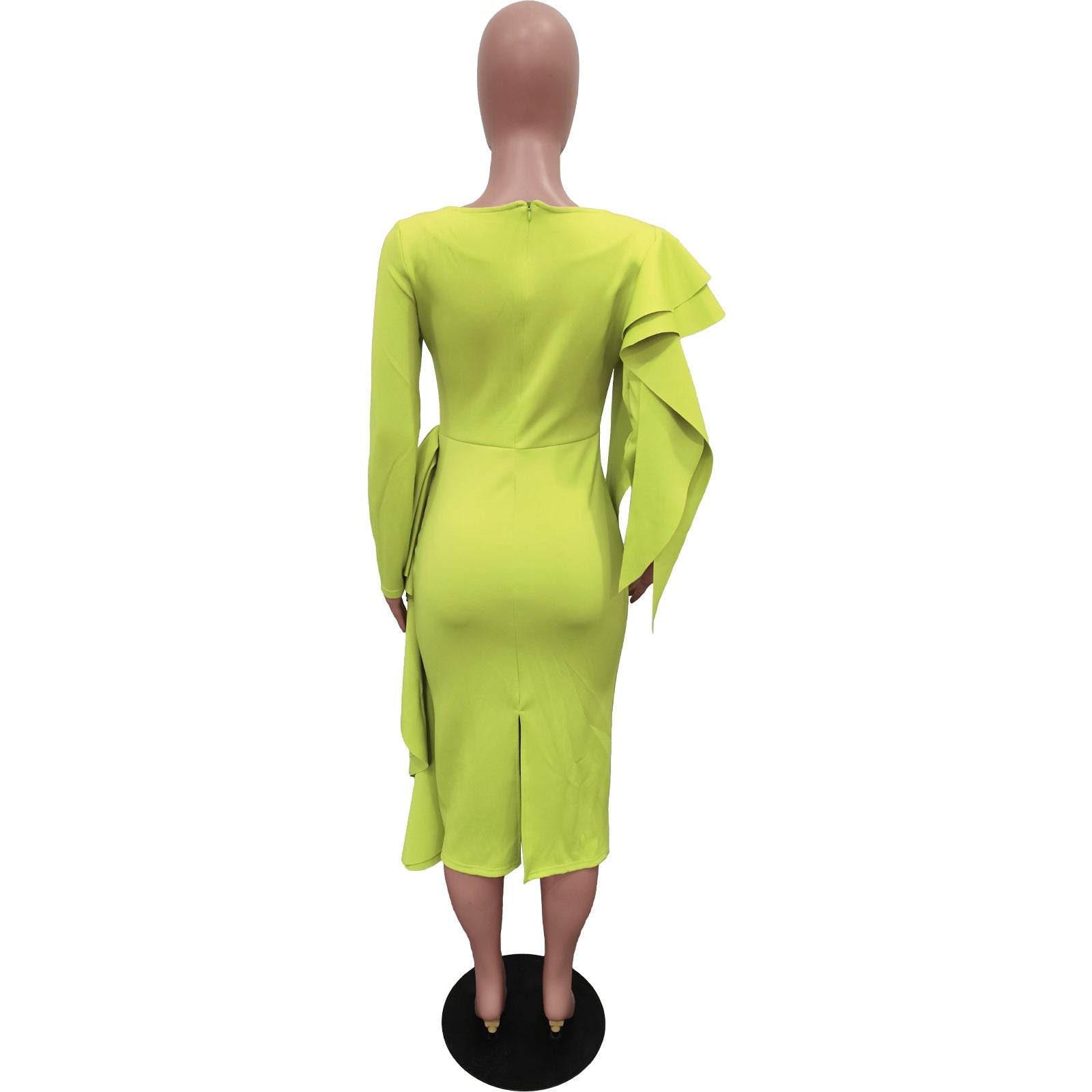 Womens Solid Square Neck Ruched Long Sleeve Dress 9