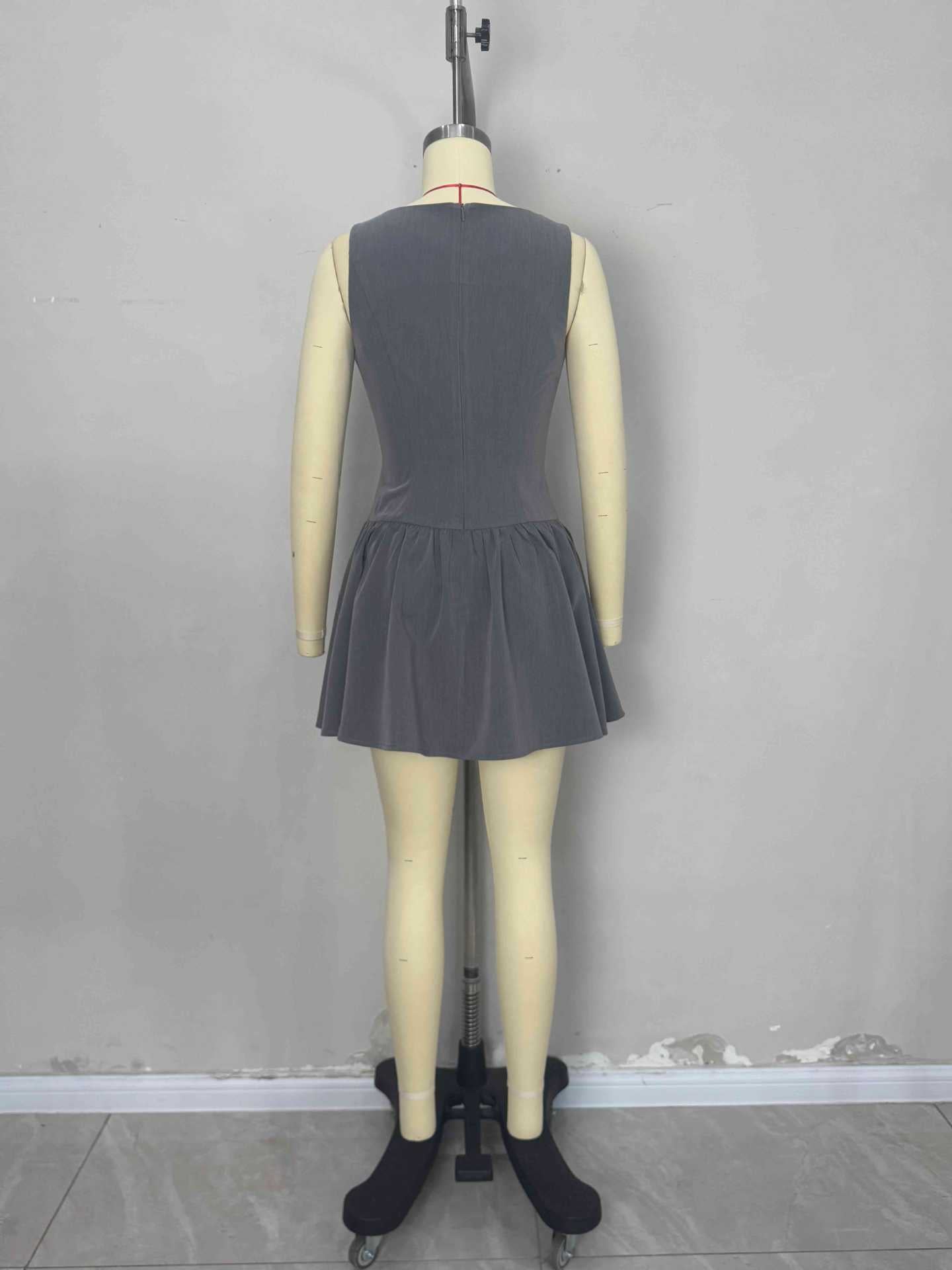 Women summer sleeveless Casual button ruffle elegant mini dress 6