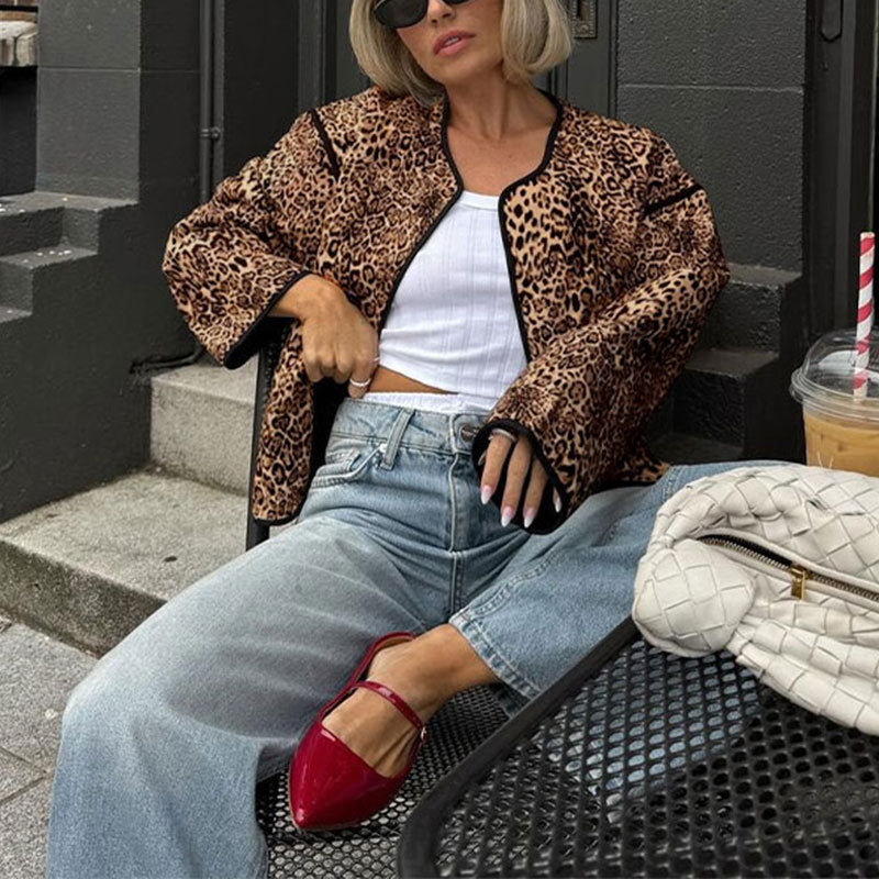 American Autumn Round Neck Leopard Print Jacket 4