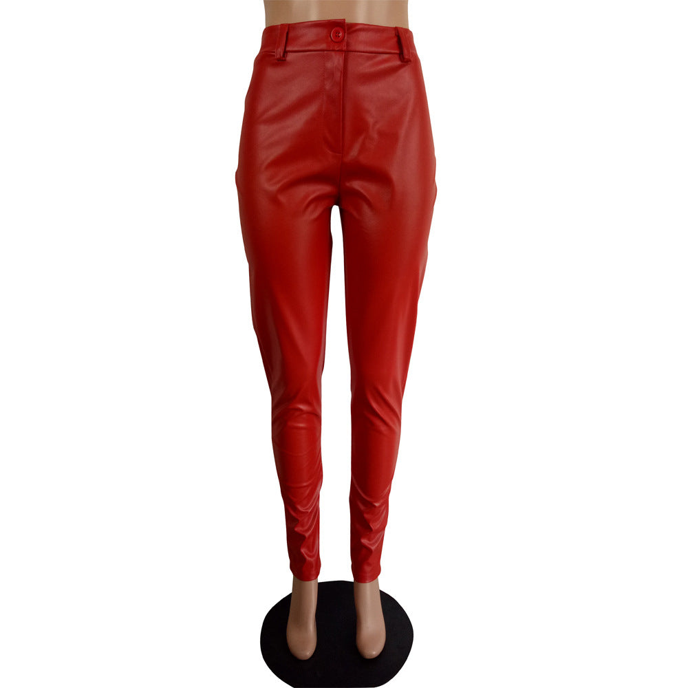 Women Chic Style Pu-Leather Trousers 15
