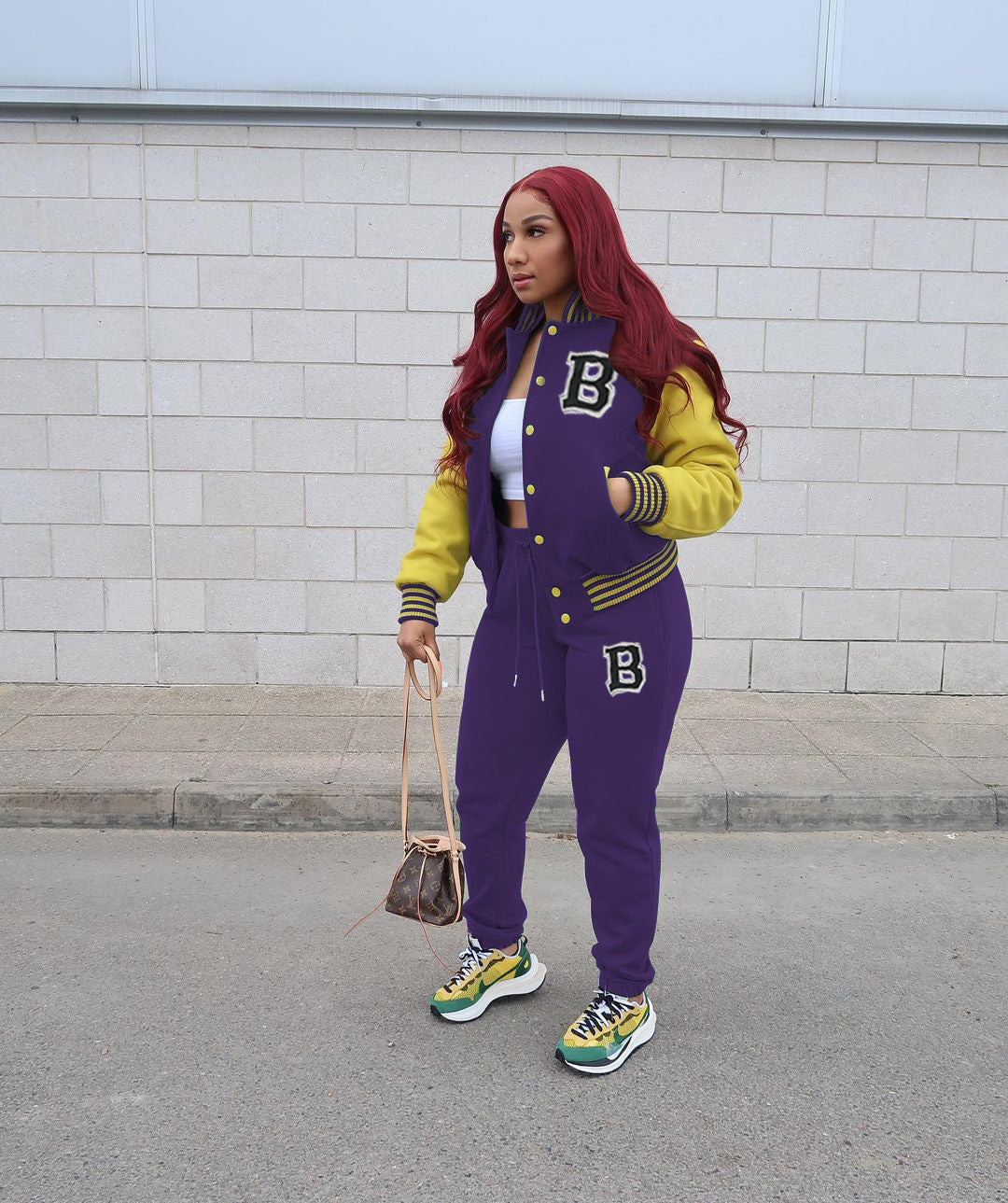 Women Letter Baseball Jacket and Pant Two-Piece Set 3