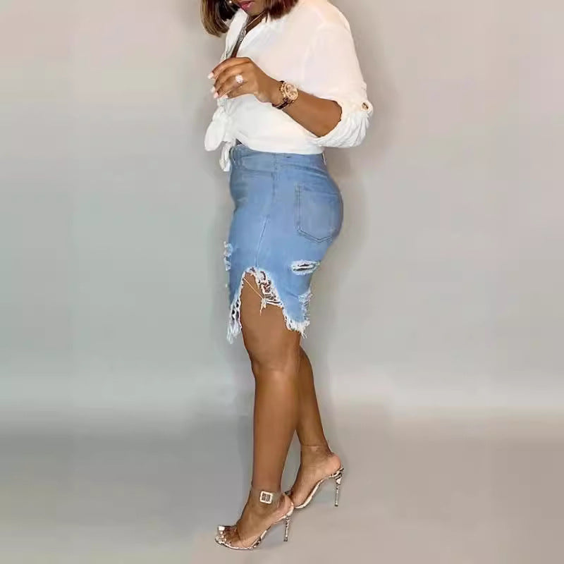 Distressed Denim Knee-Length Shorts 4