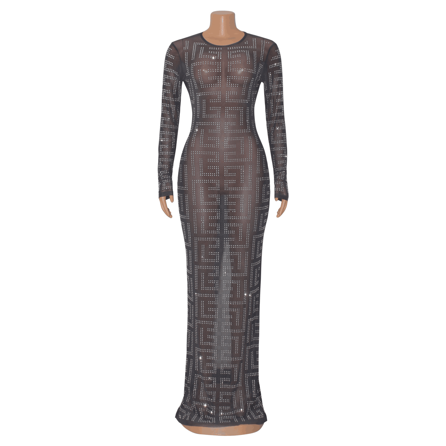 Ladies Fashion Sexy Mesh Beaded Long Sleeve Ladies Nightclub Dress 8