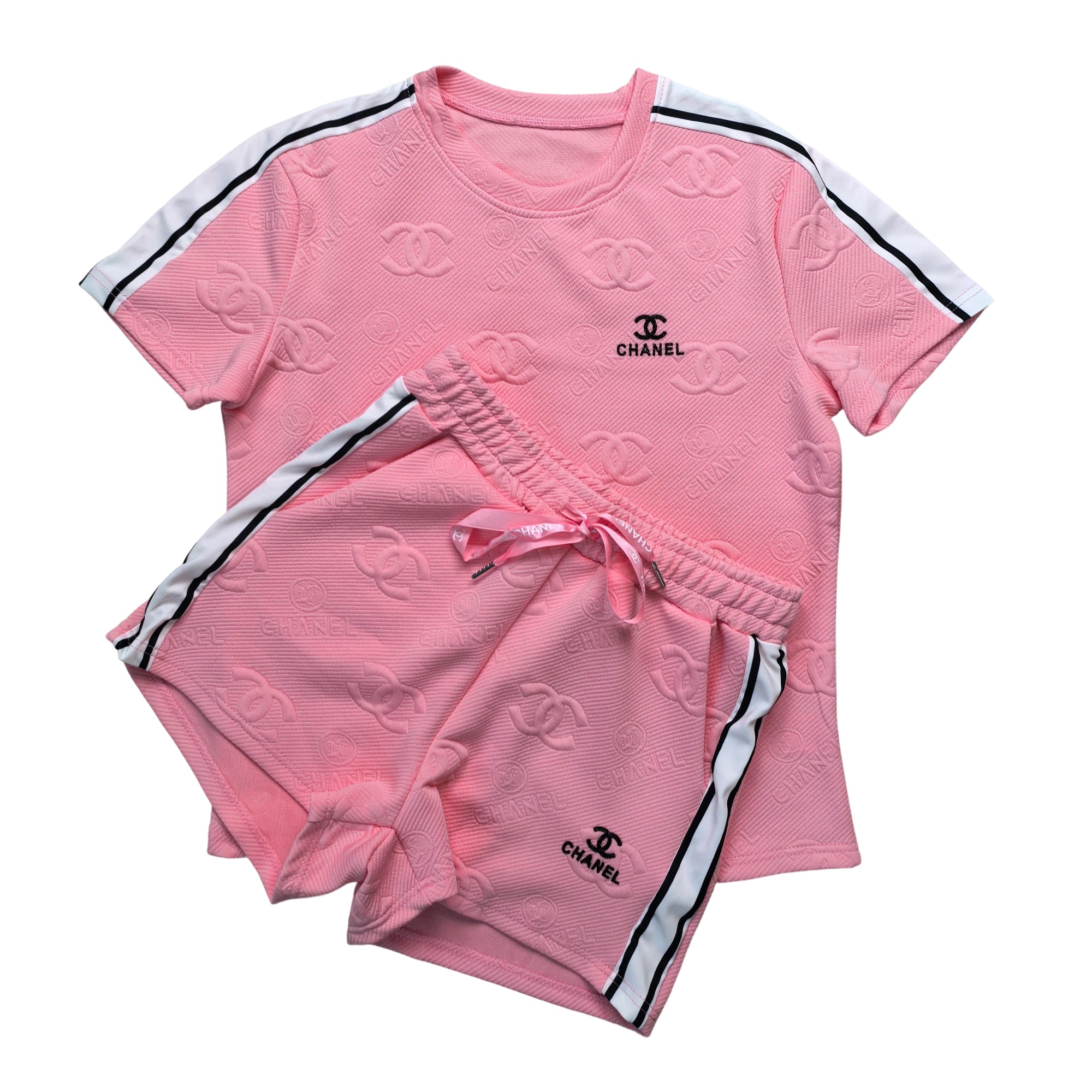 Women Jacquard Short Sleeve Top and Shorts Sports Two Piece Set 22