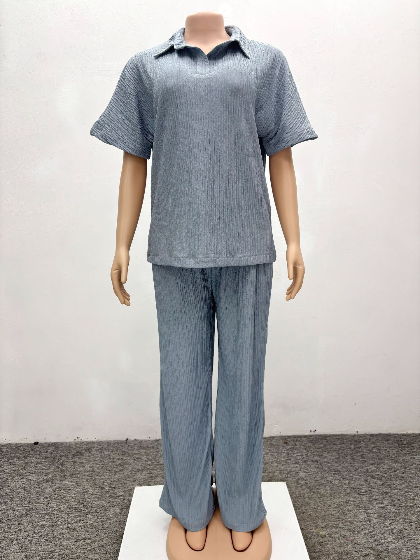 Plus Size Women African summer Turndown Collar Top And trousers two-piece set 9