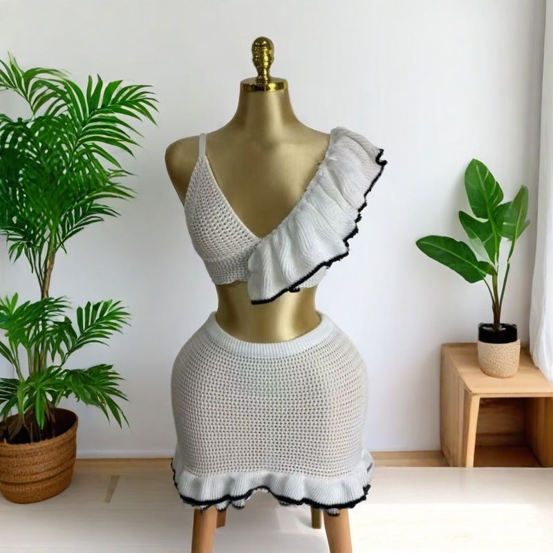 Women One-shoulder Ruffle Swimsuit Strapless Bikini Two Pieces