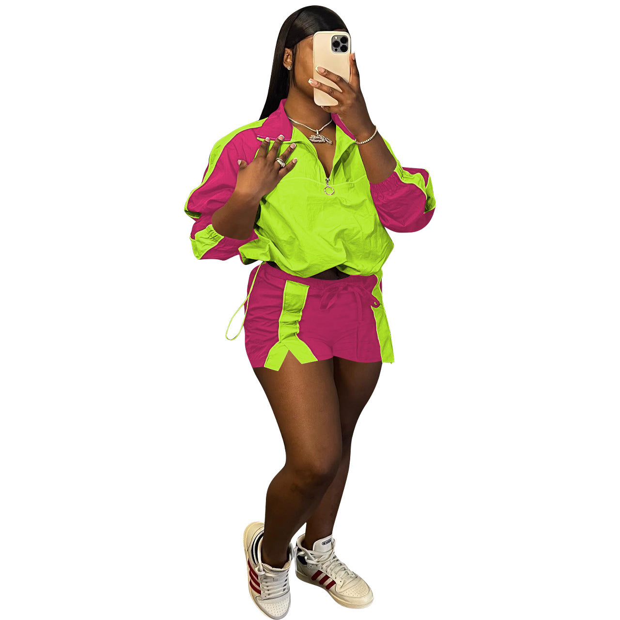 Women's Fashion Casual Multicolor Colorblock Two-Piece Set 5