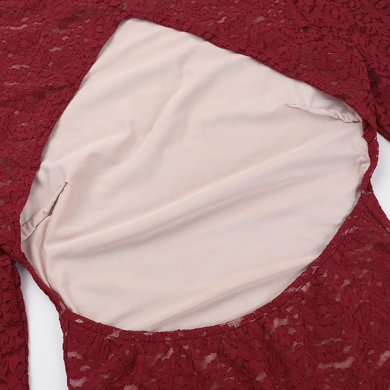 Autumn Chic Slim Lace Low Back Bodycon Women Dress 6