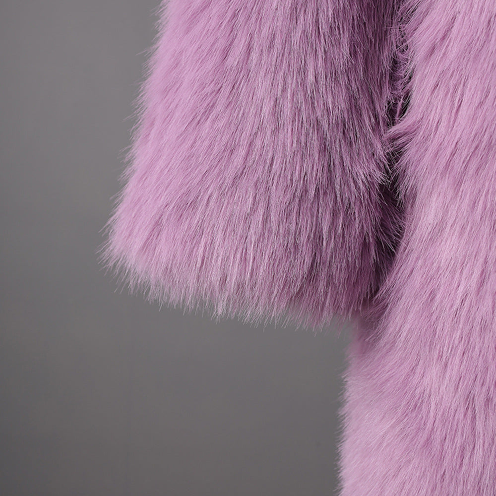 Women Winter Turndown Collar Fake Furry Coat 8