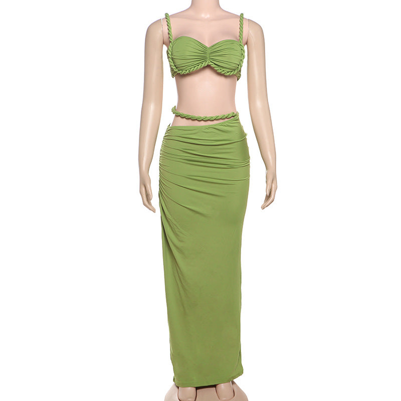 Women Spring Sexy Solid Backless Top and Bodycon Skirt Two-piece Set 43