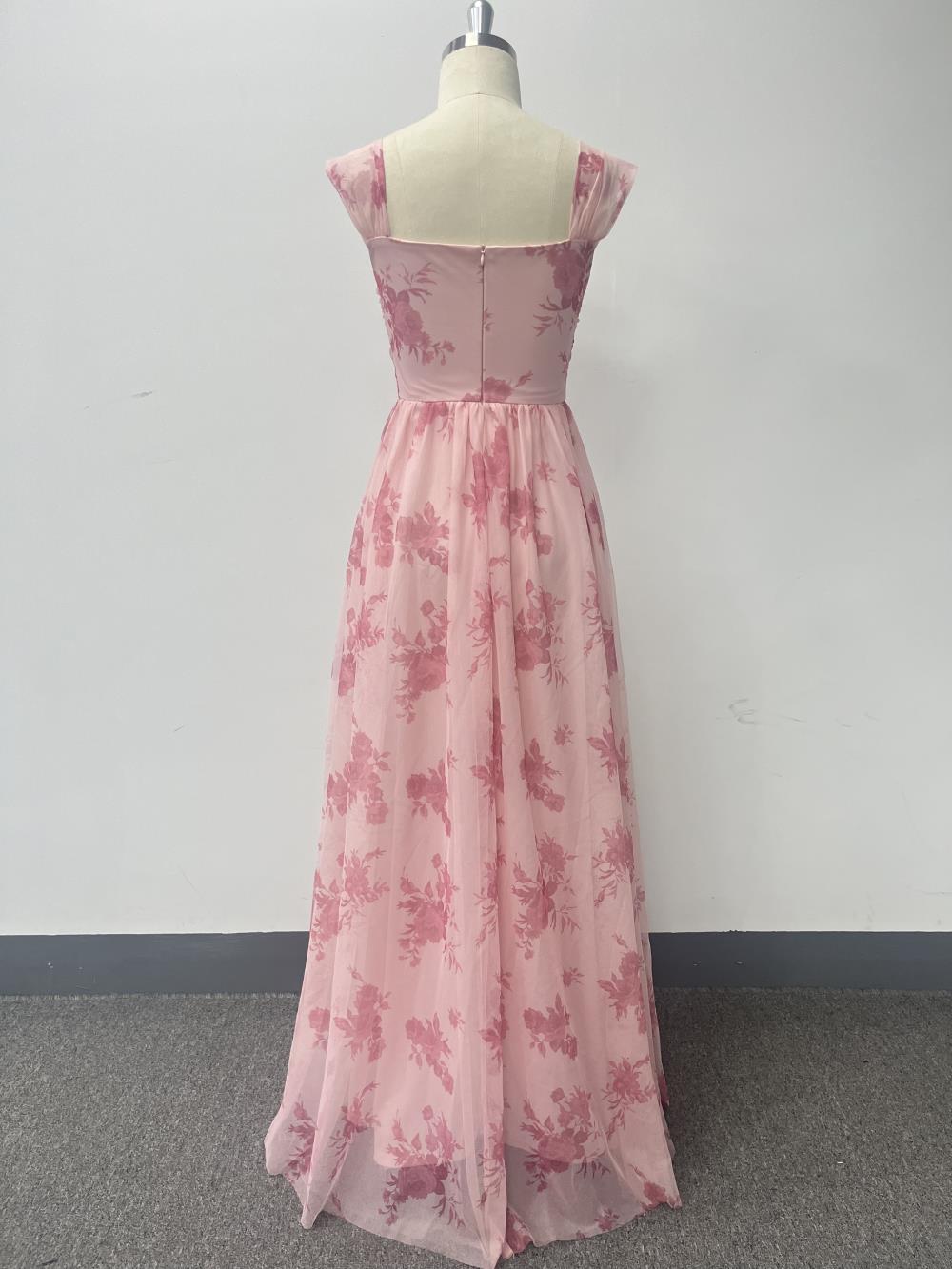 pleated strap floral formal party evening dress 9