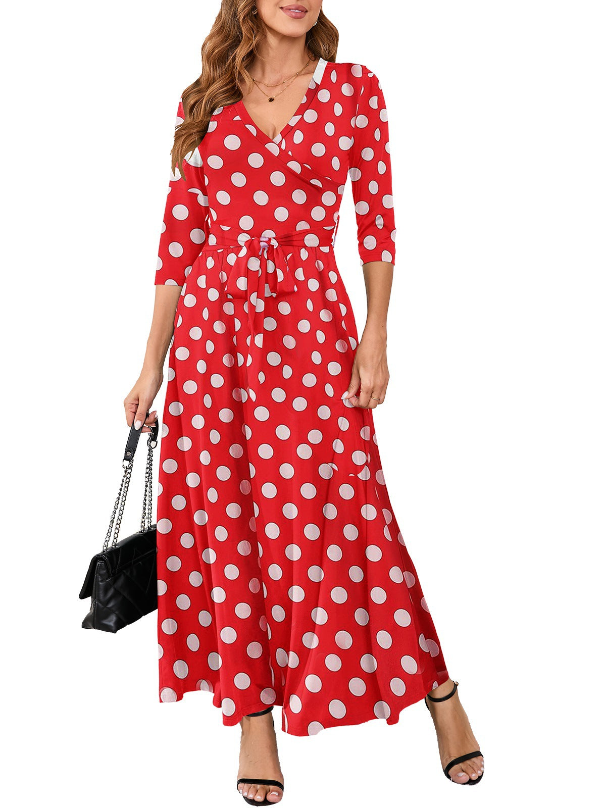 Women Sexy Printed V Neck Dress 24
