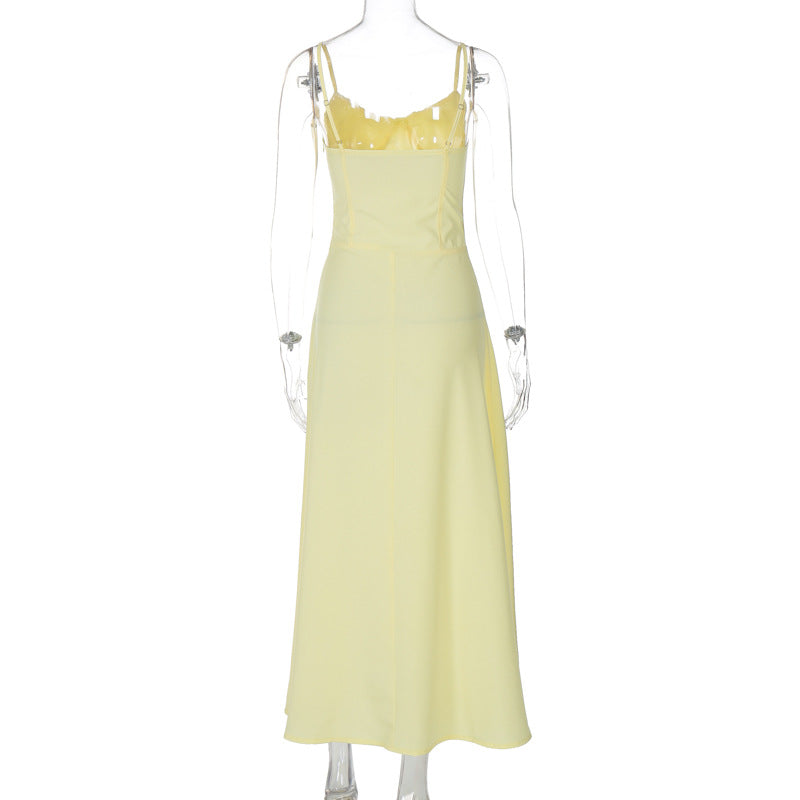 Women's Summer Sexy Strap Pleated Slim Waist Casual Long Dress 12