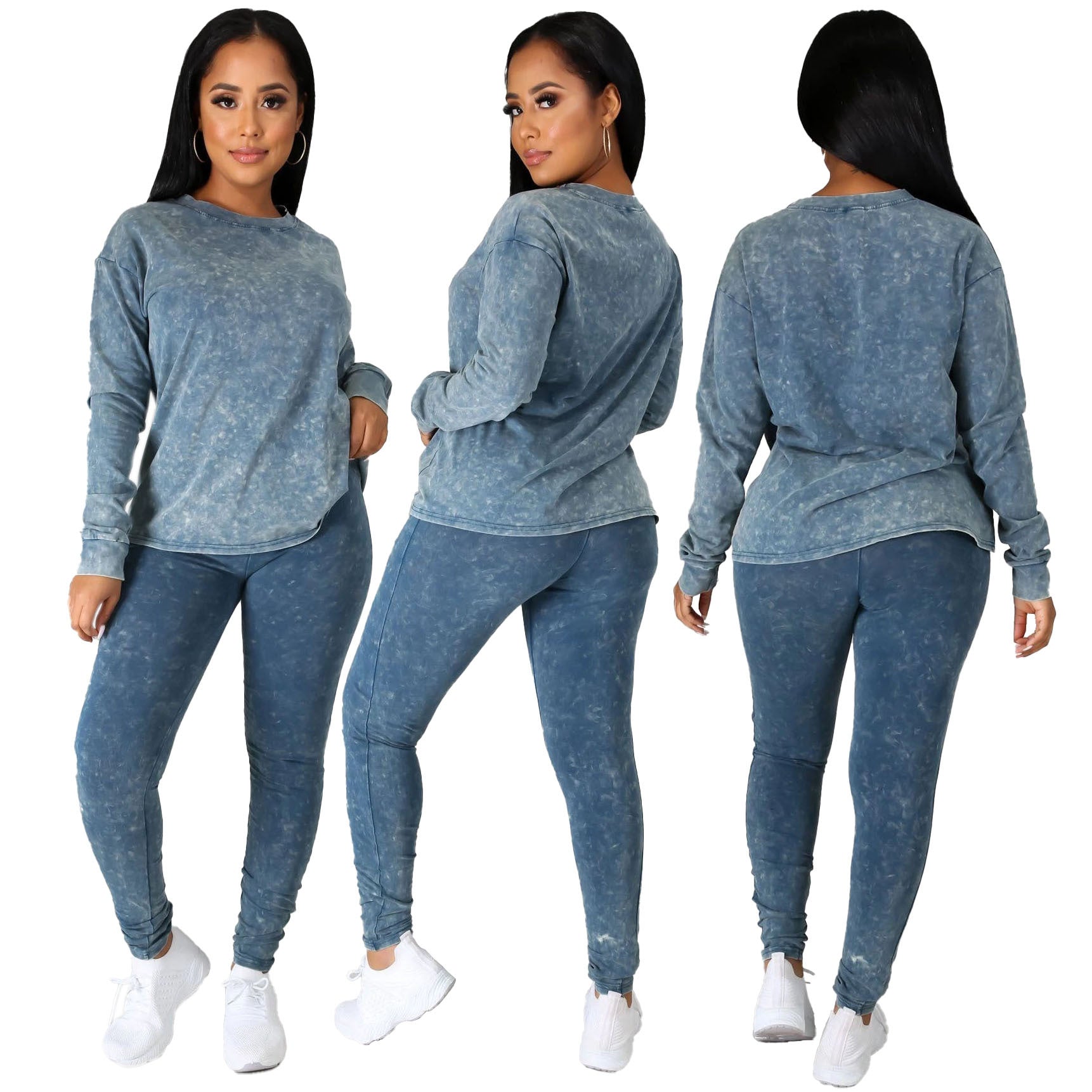 Women's Casual Fashion Casual Round Neck Long Sleeve Two-Piece Pants Set 7