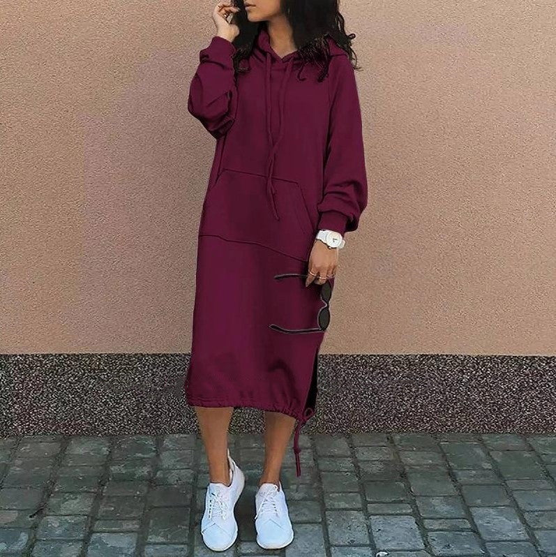 Plus Size Solid Color Long Hoodies Dress 17
