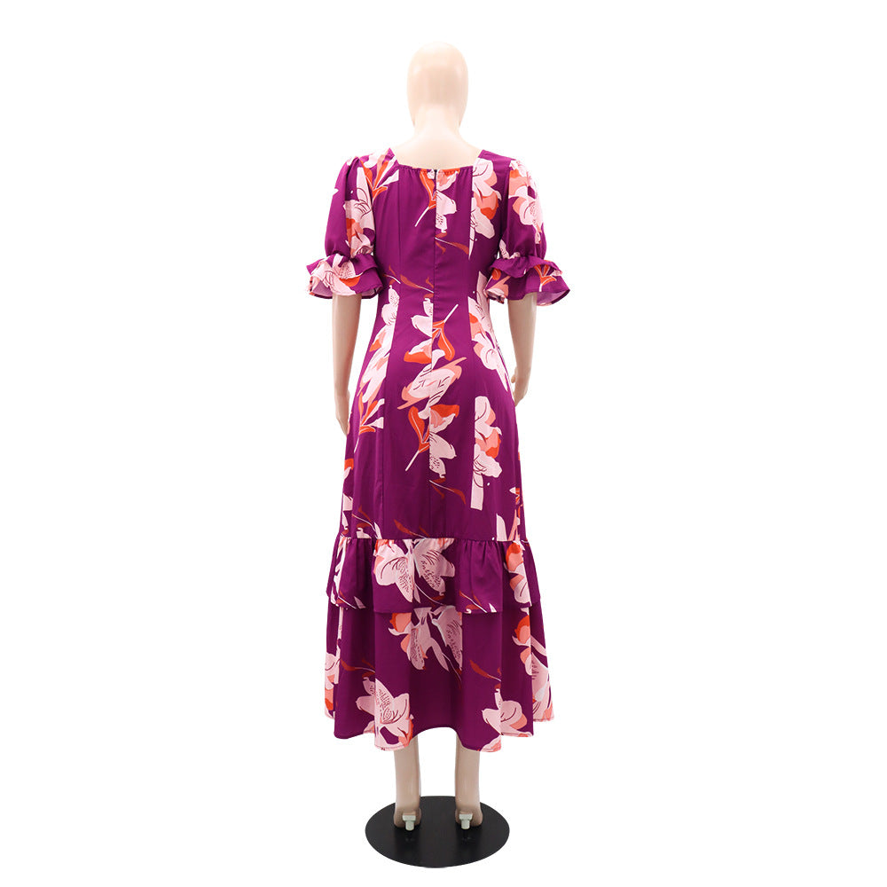 Romantic Chic Women's Square Neck Slim Waist Pocket Ruffle A-Line Dress 5