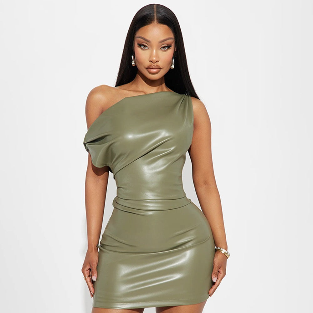 Women's Sexy Nightclub Trend Slash Shoulder Mini Bodycon Dress 10