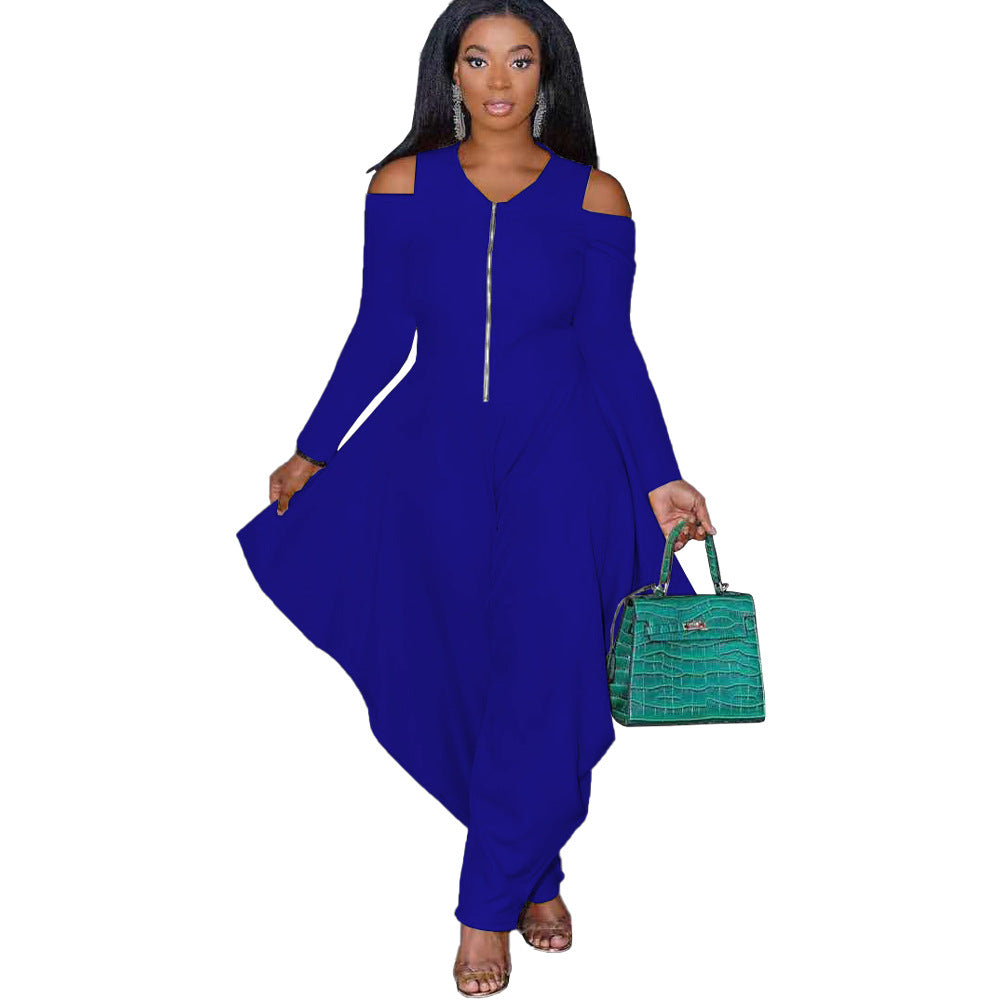 Women's Solid Color Cutout Long Sleeve Fashionable Loose Jumpsuit 16