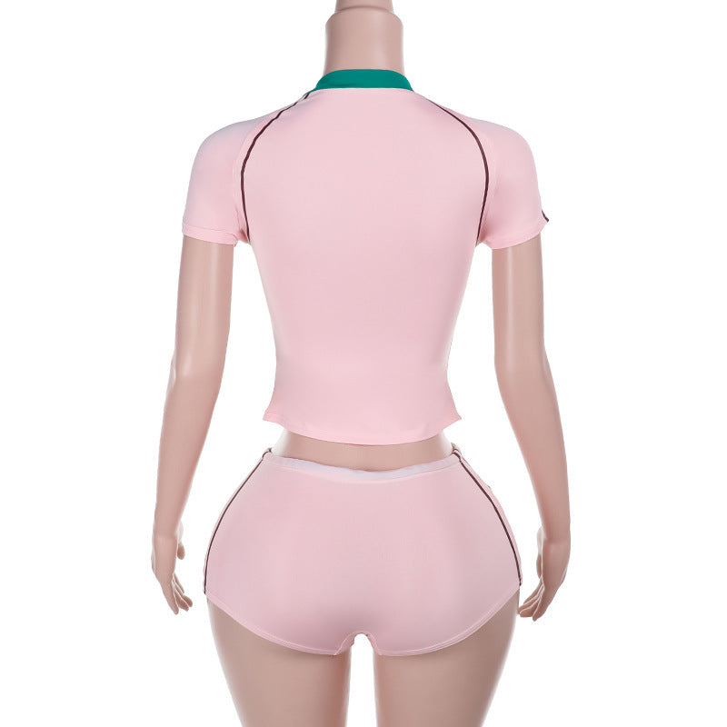 Summer Printed Short Sleeve Slim Streetwear Shorts & Casual Sports Yoga T-shirt Set 8