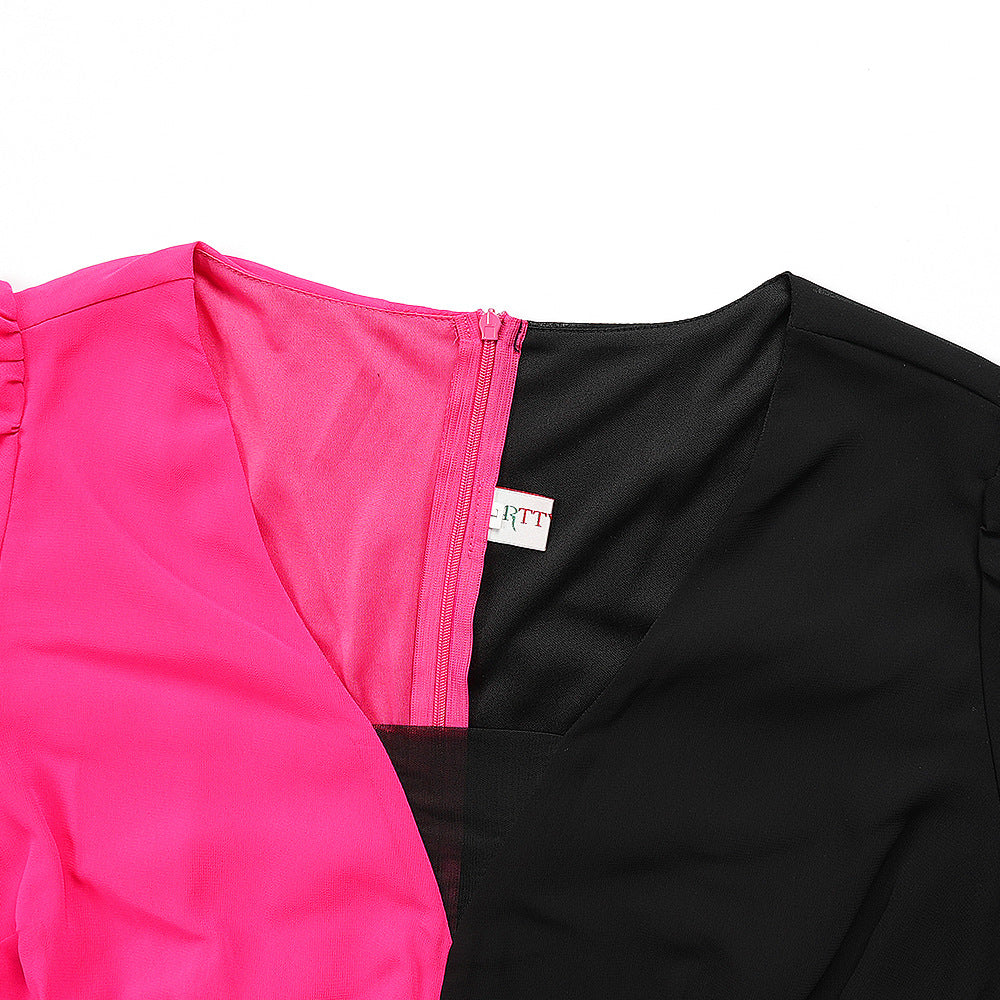 African Women's Elegant Plus Size Chiffon Patchwork Contrast Long Dress 12