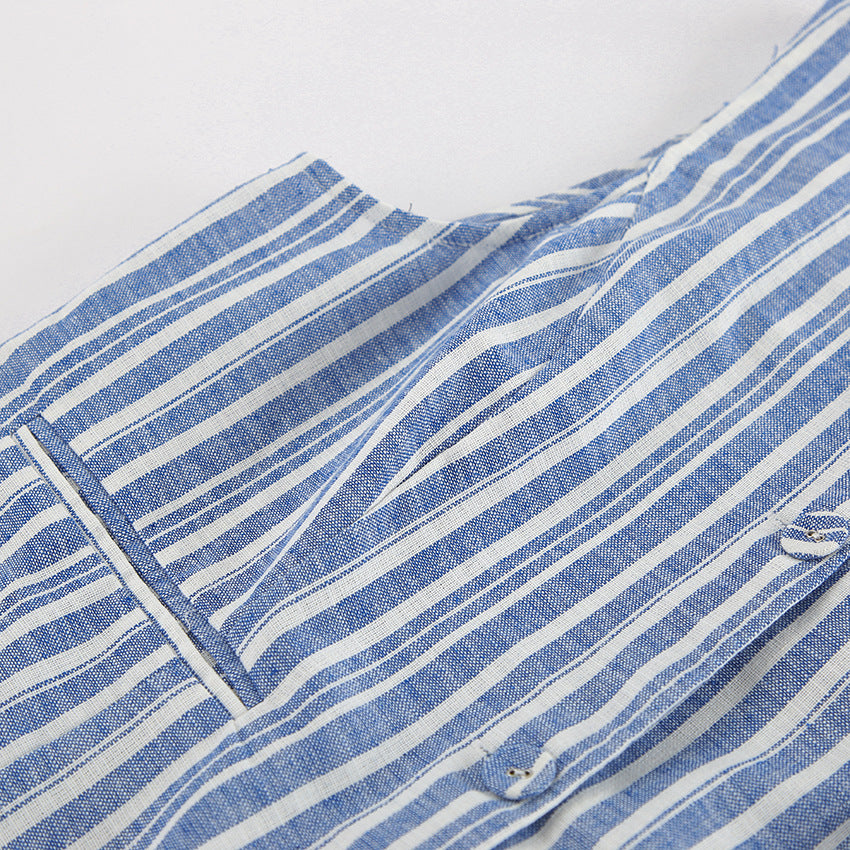 Women Striped V-Neck Sleeveless Top and Skirt Two-Piece 15