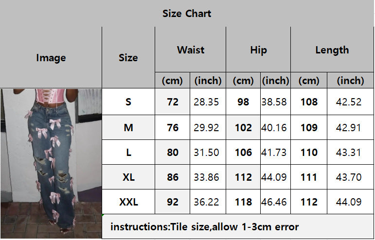 Women Street Bow Washed Ripped Denim Jeans 8