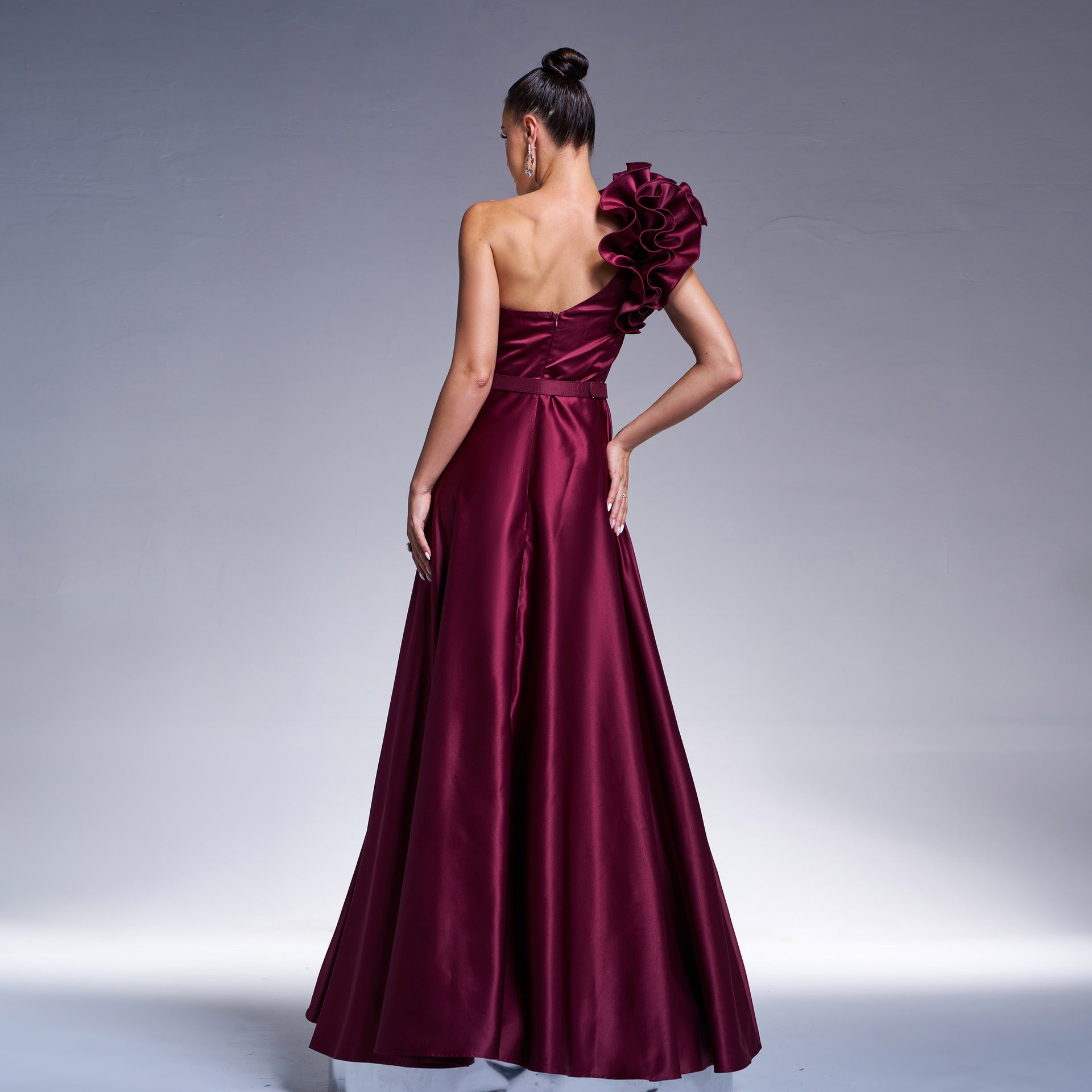 Chic One Shoulder Slash Shoulder Formal Party Slim Waist Evening Dress Women Bridesmaid Gown 4