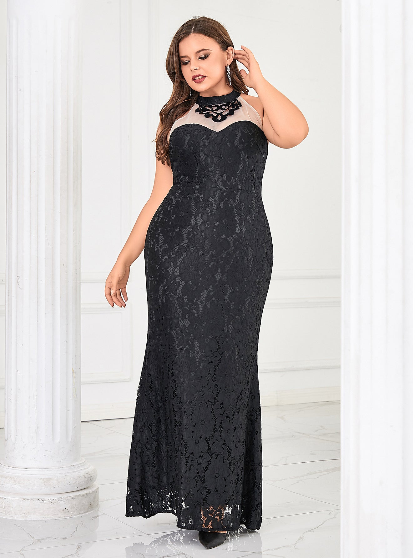 Plus Size Women Round Neck Sleeveless Elegant Formal Party Evening Dress 4