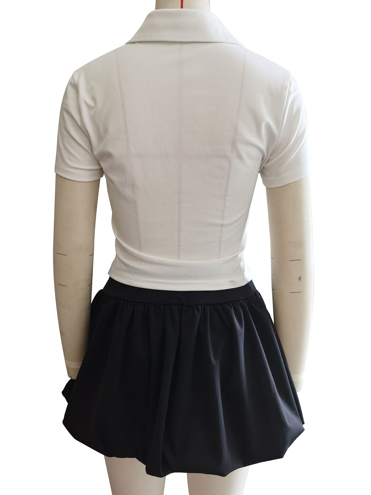 Women Lace Letter Print Button Casual Top and Skirt Two Piece Set 11