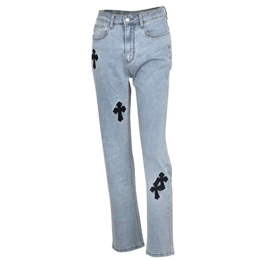 Sexy Low Rise Denim Embroidered Cutout Style Stretch Tight Fitting Pants 19
