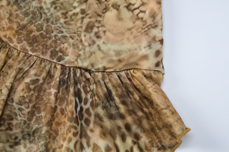 Women Summer Printed Sexy Strapless Top Lace-up Skirt Two-piece Set 11