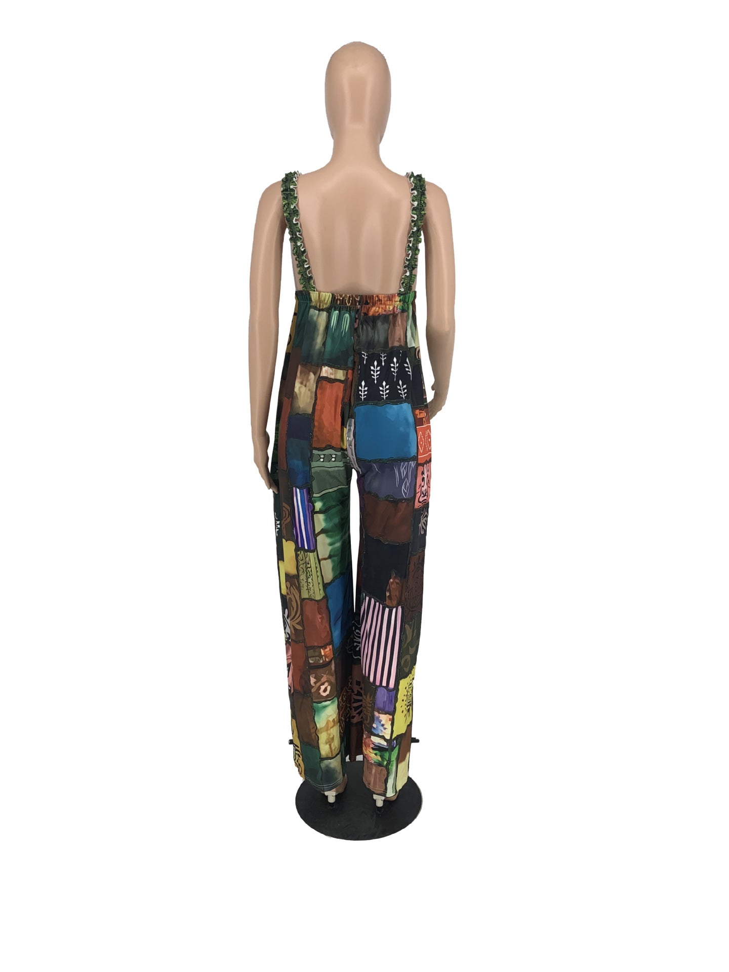 Women'S Printed Boho Bib Pants Strap Wide Leg Jumpsuit 13