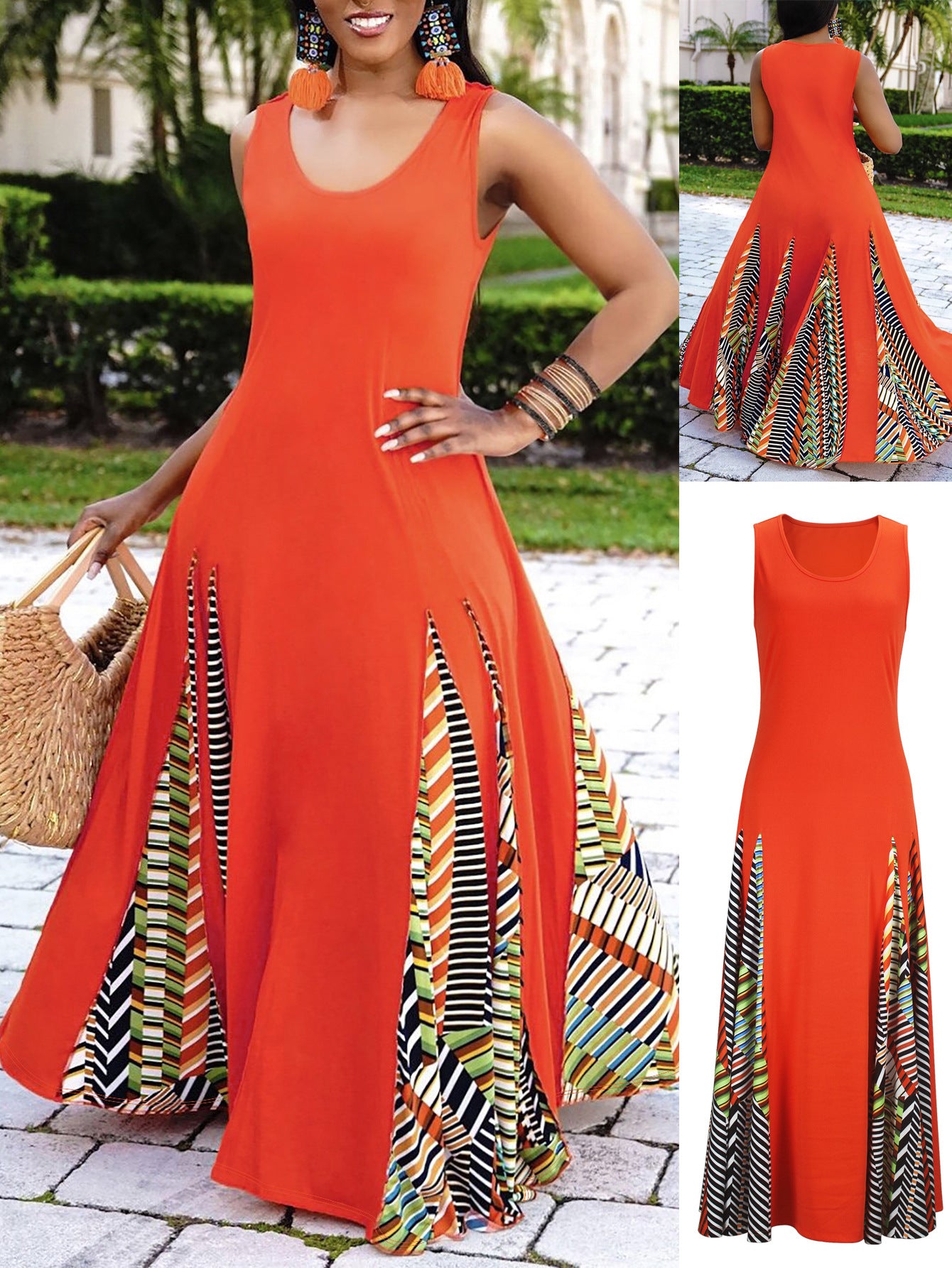 Women Spring and Summer Round Neck Patchwork Dress