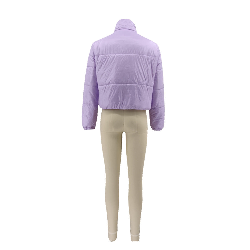 Women Solid Zipper Warm Padding Jacket 25