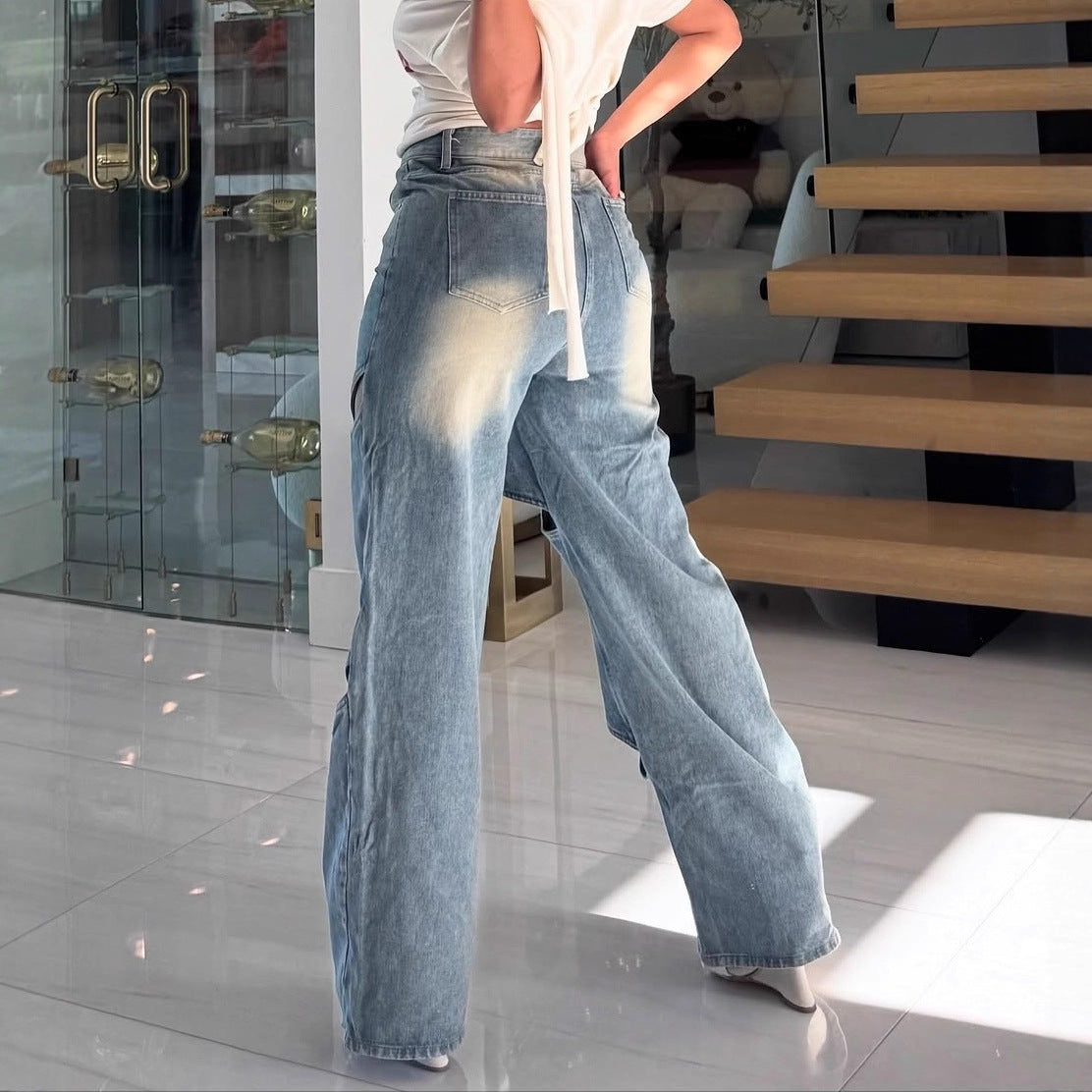 Women Cutout Button Denim Pants