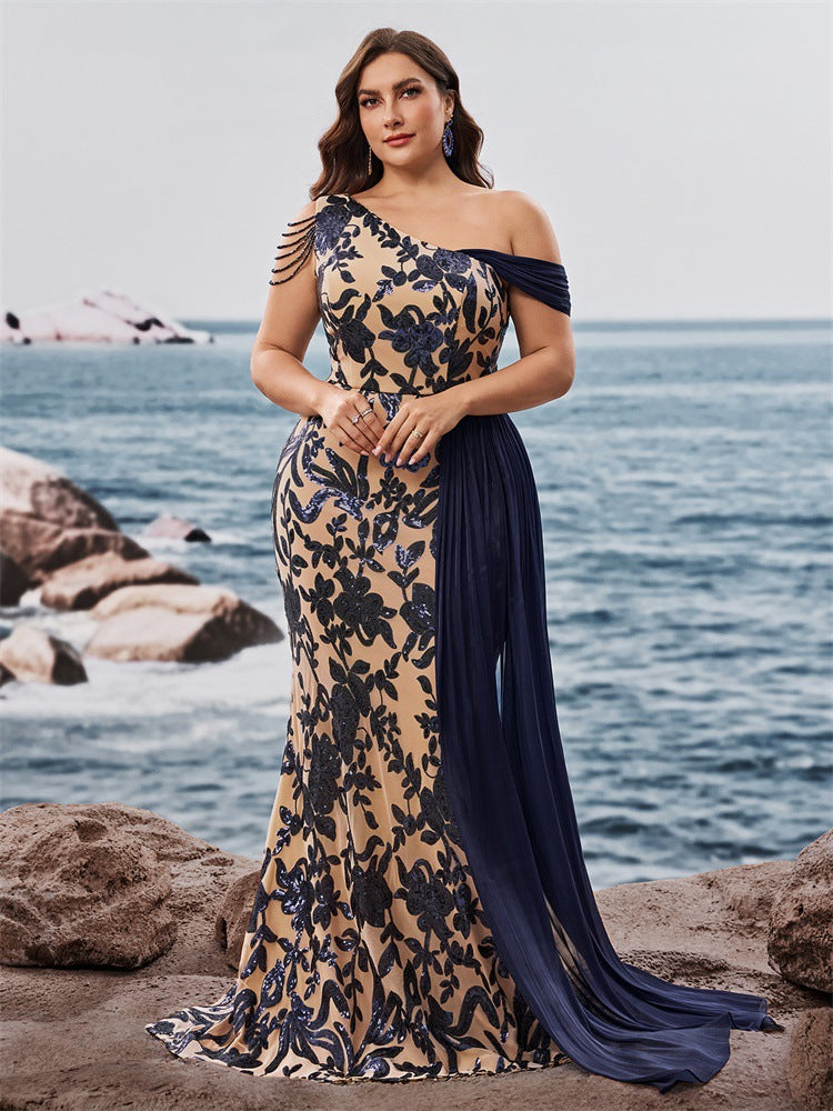 Plus Size Women's Sequin Sleeveless Formal Party Chic Slim Mermaid Long Gown