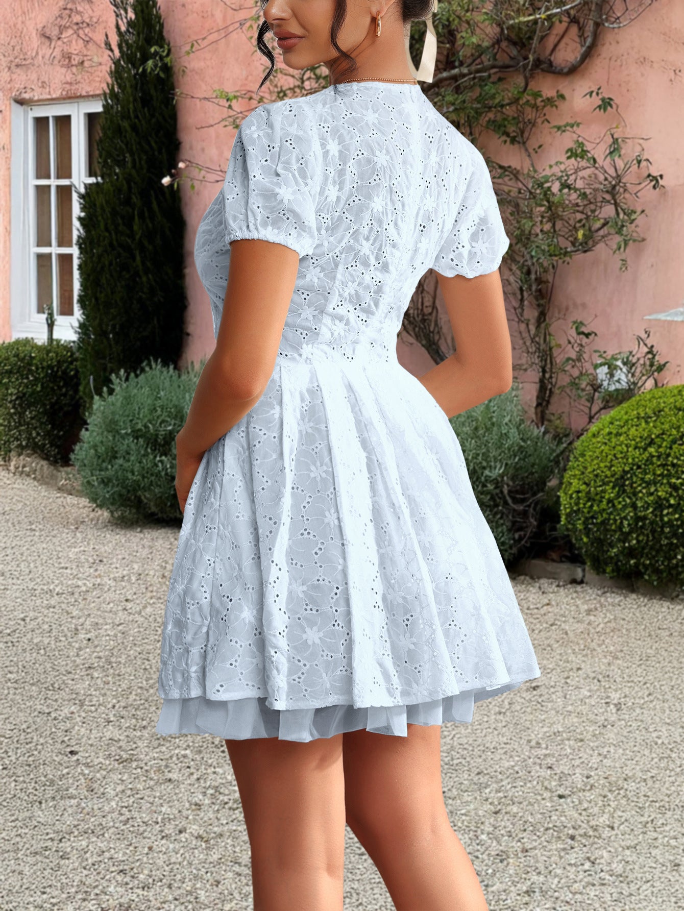 Spring/Summer Women's Elegant Deep-V Hollow Short Dress 10