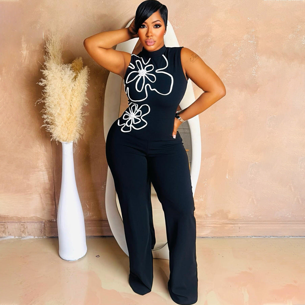 Women Sleeveless Floral Round Neck Sexy Jumpsuits 6