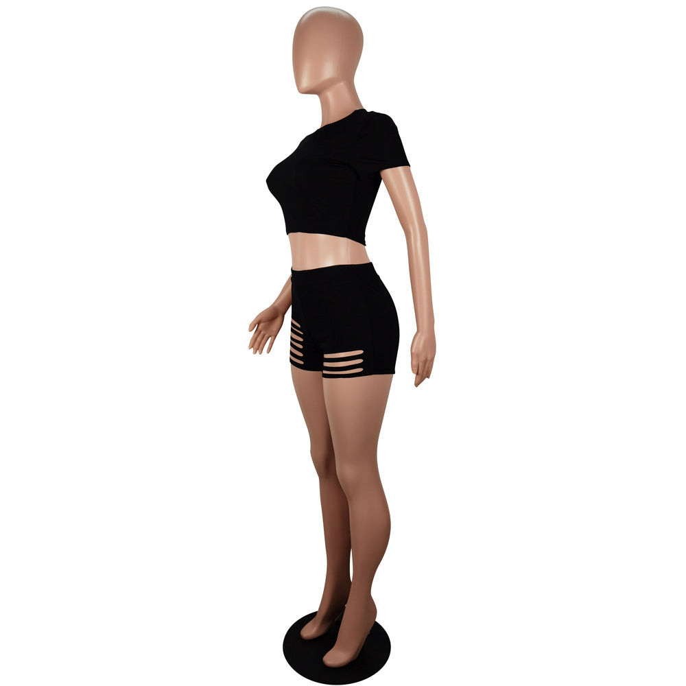 Women's Spring Summer Short Sleeve T-Shirt Shorts Set 10