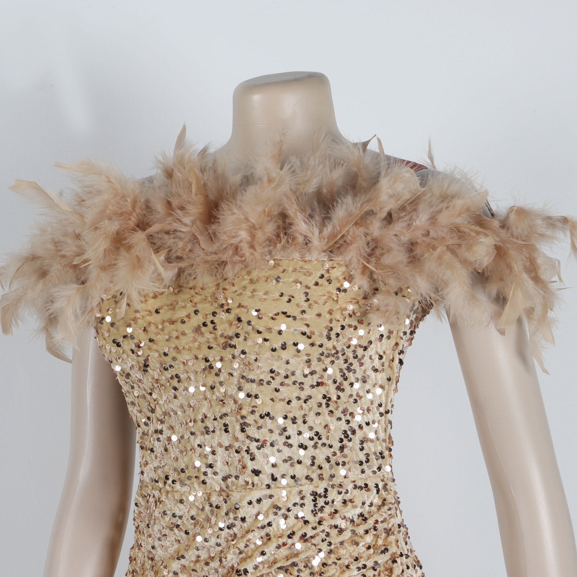 Sexy Sequin Feather Off Shoulder Bodycon Dress 33