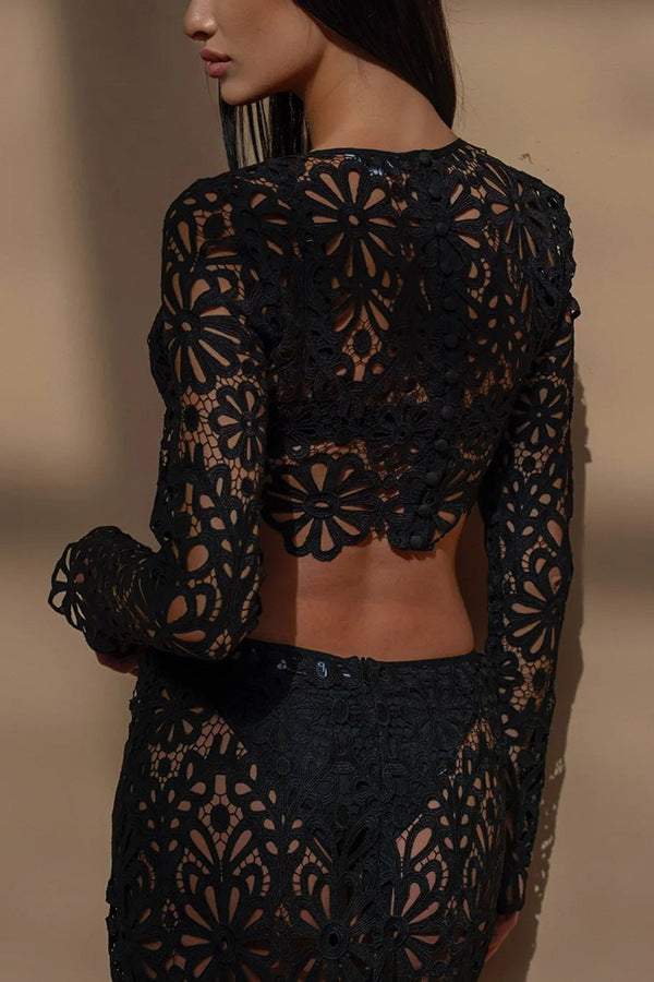 Fitted Lace Cut-Out Top & Skirt Two-Piece Set 10